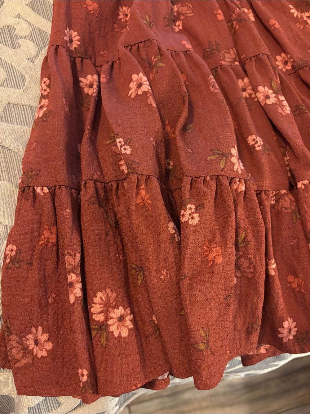 Altar'd State Rust Floral Tiered Puff-Sleeve Dress - Picture 3 of 5
